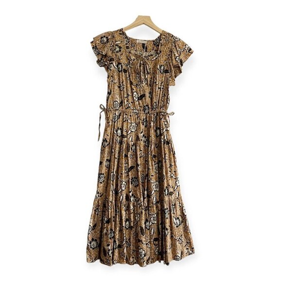 New with tag, ULLA JOHNSON Zuma Printed Tie-front Midi Dress In Amber Size 2 - Picture 2 of 16
